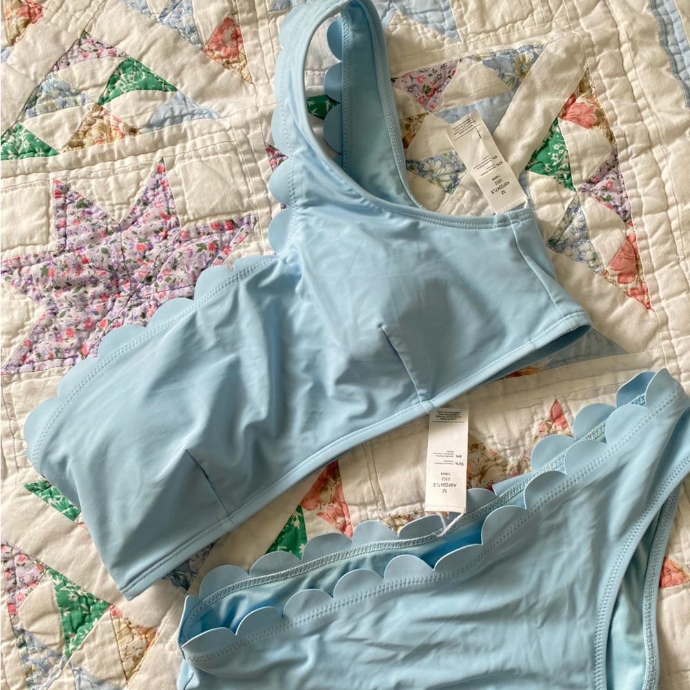 ASOS Light Blue Scalloped Two Piece Bikini Swim Set size M